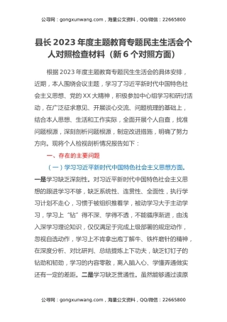 县长2023年度主题教育专题民主生活会个人对照检查材料（新6个对照方面）