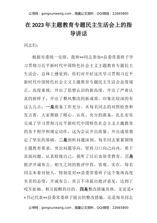 在2023年主题教育专题民主生活会上的指导讲话