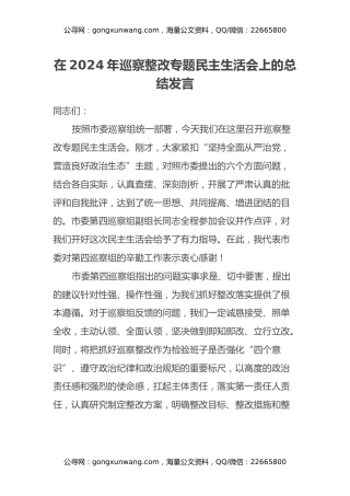 在2024年巡察整改专题民主生活会上的总结发言 (2)