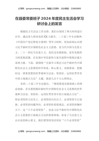 在县委常委班子2024年度民主生活会学习研讨会上的发言 (2)