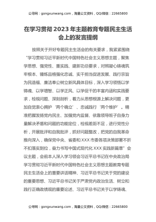 在学习贯彻2023年主题教育专题民主生活会上的发言提纲（新六个方面、反面典型案例剖析）