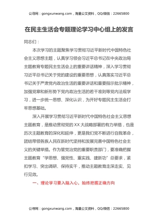 在民主生活会专题理论学习中心组上的发言