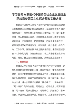 学习贯彻2023年主题教育专题民主生活会整改实施方案