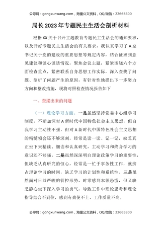 局长2023年专题民主生活会剖析材料