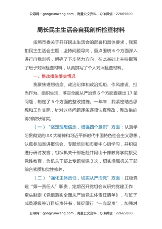 局长民主生活会自我剖析检查材料
