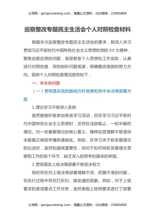 巡察整改专题民主生活会个人对照检查材料 (2)