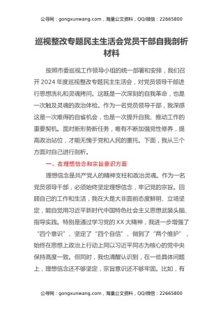 巡视整改专题民主生活会党员干部自我剖析材料（2）