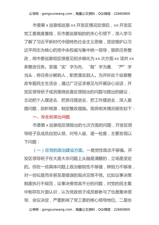 开发区党工委巡察整改专题民主生活会对照检查材料