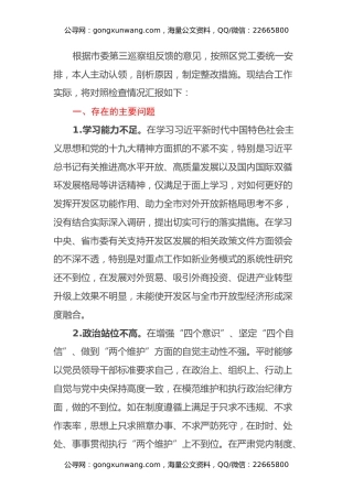 开发区巡察整改民主生活会对照检查材料