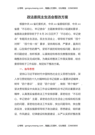 政法委民主生活会整改方案