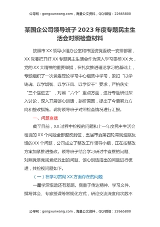 某国企公司领导班子2023年度专题民主生活会对照检查材料
