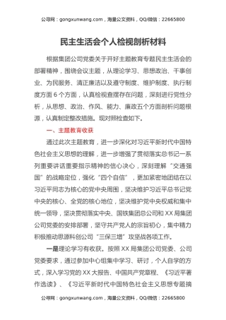 民主生活会个人检视剖析材料