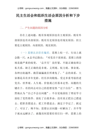 民主生活会和组织生活会原因分析和下步措施