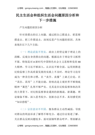 民主生活会和组织生活会问题原因分析和下一步措施