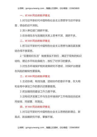 民主生活会批评意见清单