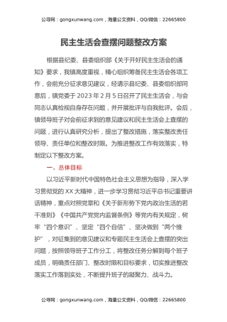 民主生活会查摆问题整改方案