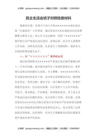 民主生活会班子对照检查材料