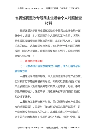 省委巡视整改专题民主生活会个人对照检查材料 (2)