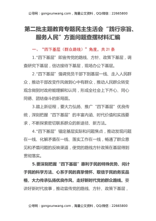 第二批主题教育专题民主生活会“践行宗旨、服务人民”方面问题查摆材料汇编