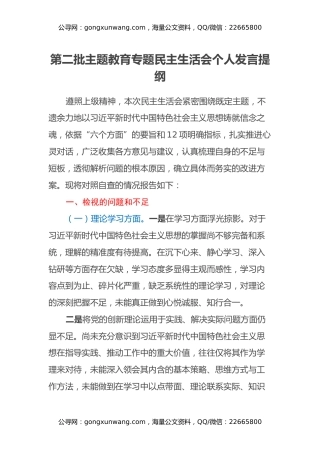 第二批主题教育专题民主生活会个人发言提纲 (2)