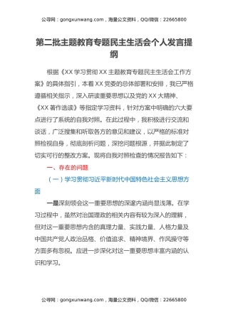 第二批主题教育专题民主生活会个人发言提纲 (3)