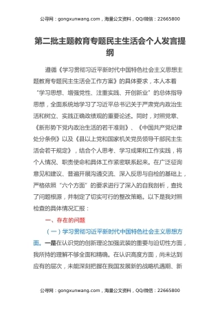 第二批主题教育专题民主生活会个人发言提纲（4）