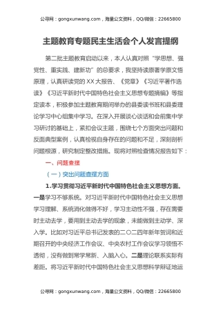 第二批主题教育专题民主生活会个人发言提纲（新六个方面+意识形态）