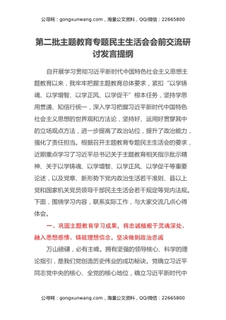 第二批主题教育专题民主生活会会前交流研讨发言提纲