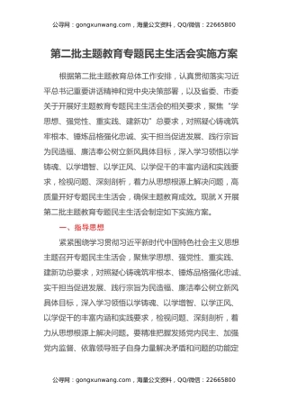 第二批主题教育专题民主生活会实施方案
