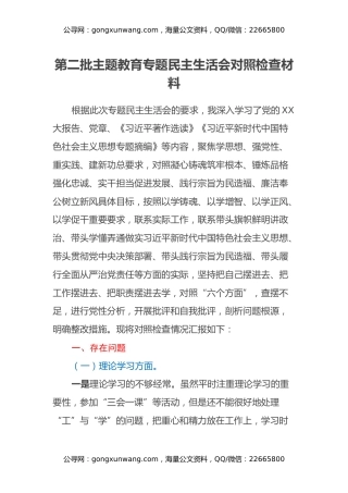 第二批主题教育专题民主生活会对照检查材料 (2)