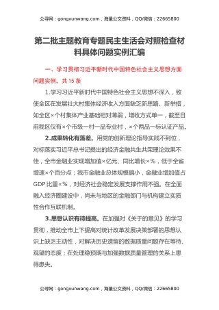 第二批主题教育专题民主生活会对照检查材料具体问题实例汇编