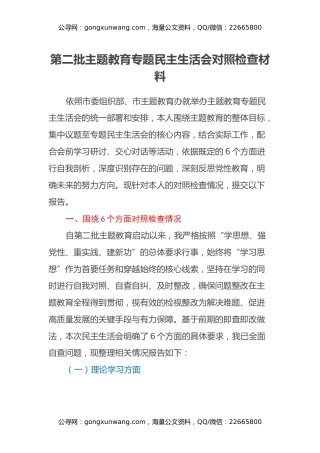 第二批主题教育专题民主生活会对照检查材料（3） (2)