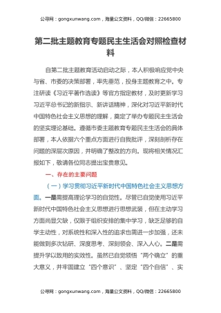 第二批主题教育专题民主生活会对照检查材料（5）