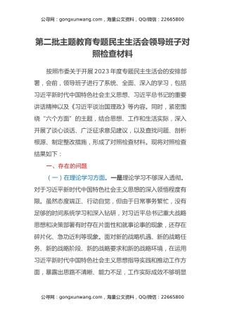 第二批主题教育专题民主生活会领导班子对照检查材料（2）