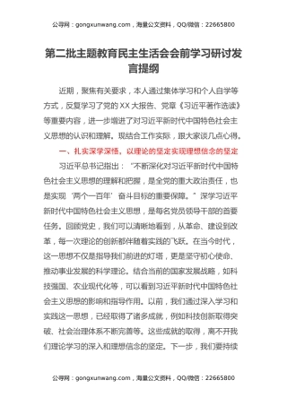 第二批主题教育民主生活会会前学习研讨发言提纲