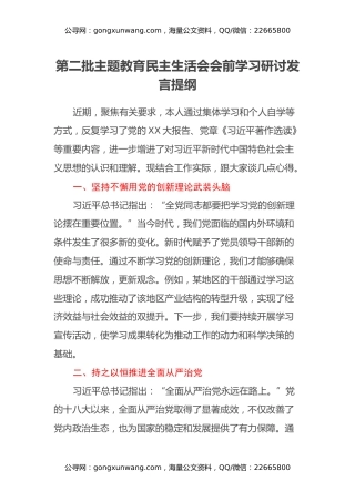 第二批主题教育民主生活会会前学习研讨发言提纲 (15)