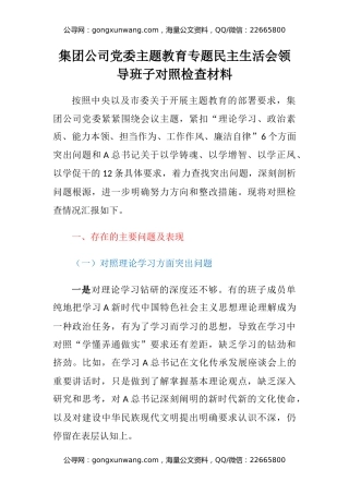 集团公司党委主题教育专题民主生活会领导班子对照检查材料