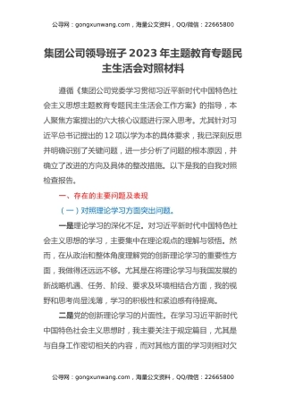 集团公司领导班子2023年主题教育专题民主生活会对照材料（2）