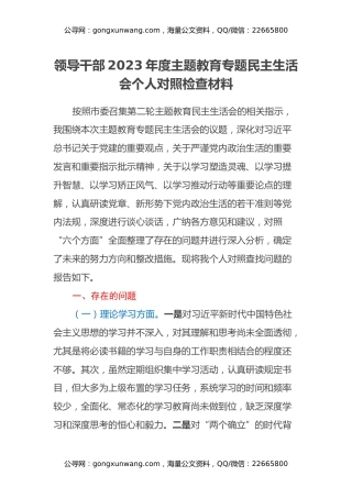领导干部2023年度主题教育专题民主生活会个人对照检查材料