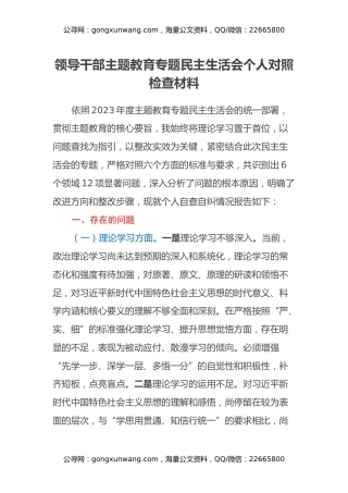 领导干部主题教育专题民主生活会个人对照检查材料
