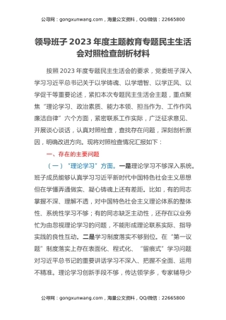 领导班子2023年度主题教育专题民主生活会对照检查剖析材料