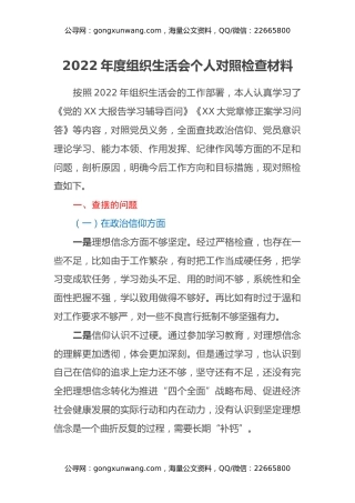2022年度组织生活会个人对照检查材料 (2)