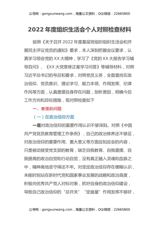 2022年度组织生活会个人对照检查材料 (3)