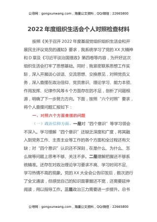2022年度组织生活会个人对照检查材料 (4)