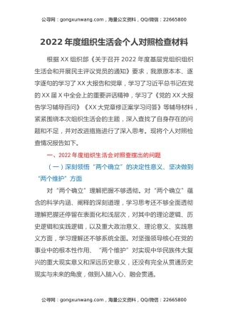 2022年度组织生活会个人对照检查材料 (5)
