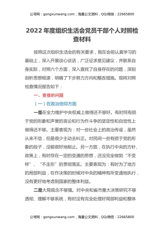 2022年度组织生活会党员干部个人对照检查材料 (2)