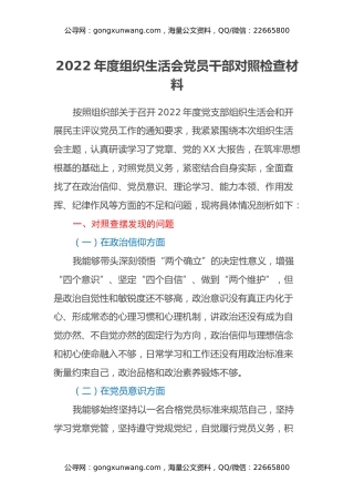 2022年度组织生活会党员干部对照检查材料 (2)