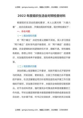 2022年度组织生活会对照检查材料 (3)