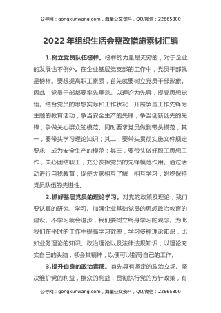 2022年组织生活会整改措施素材汇编