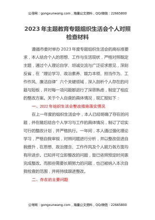 2023年主题教育专题组织生活会个人对照检查材料 (3)